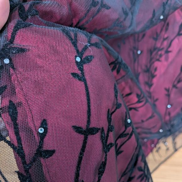 Vintage Nightway Prom Dress Maxi Gown 6 Red Black 90S Y2K Goth Floral Velvet - Picture 3 of 11